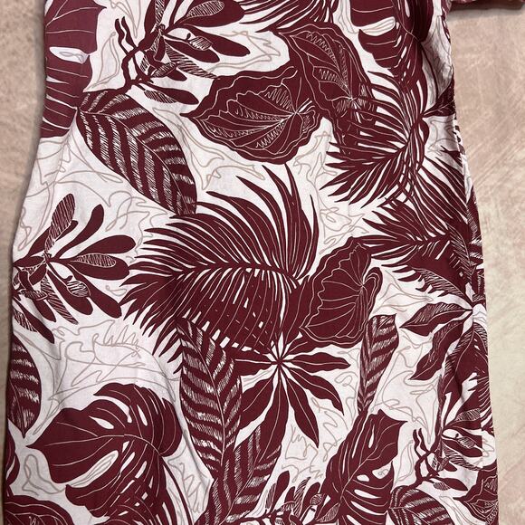 Hand Made Short Sleeve MuuMuu Dress Midi Floral Foliage Red White Short Sleeve - Picture 2 of 7